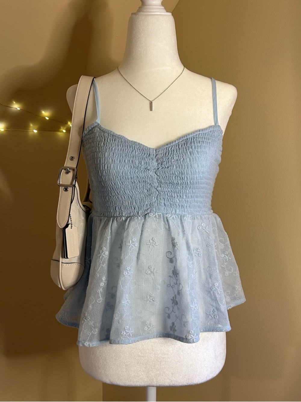 American Eagle Light Blue Babydoll Peplum Top Size S